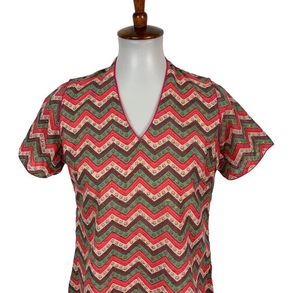 Biba Boho Top 36 Short Sleeve V Neck Retro Multicolor Lightweight - Picture 2 of 6